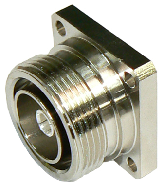 7/16″ DIN female flange mount connector, incl. O-ring, 3kW peak, DC-7.5 GHz, 50 Ohms – tri-metal plated